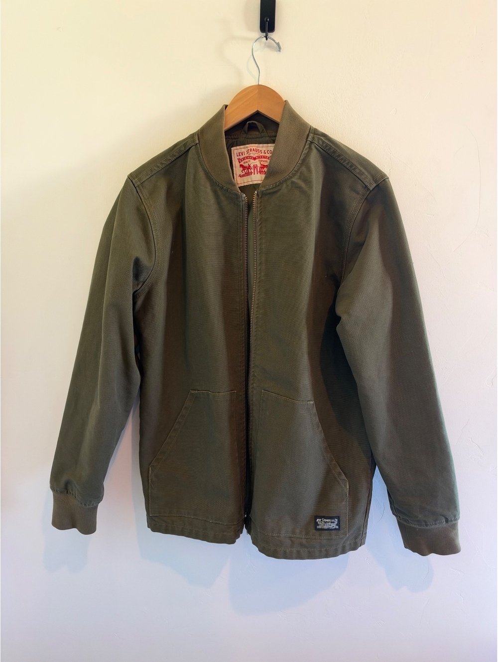Levi’s Men’s Medium Olive Green Canvas Bomber Jacket Full Zip Workwear